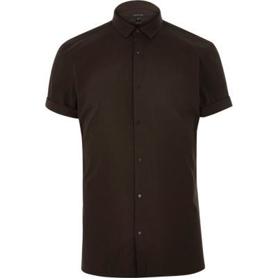 Brown short sleeve popper shirt